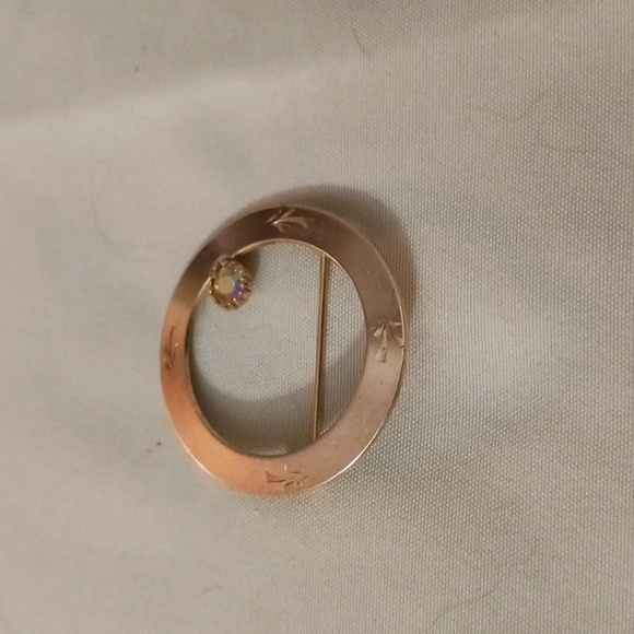 Vintage 1/20- 12 carat gold filled A.B. Rhinestone Gold Round Brooch Pendant - Picture 3 of 7